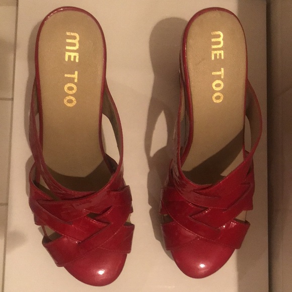 Me Too Red Patent Leather, Cork Heell Sandals- 6M - Picture 4 of 5
